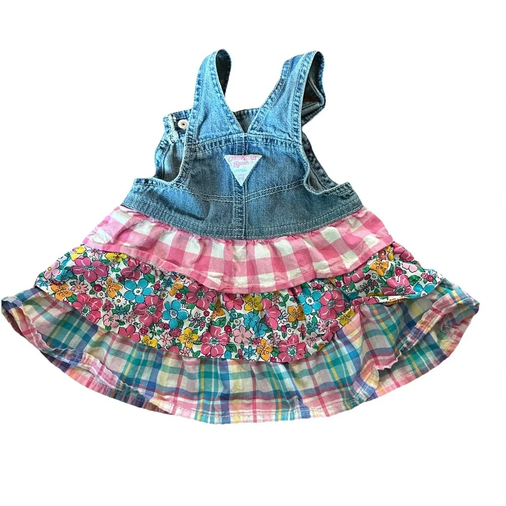 Vintage Oshkosh B'gosh‎ Vestbak Denim Overall Dress -18M Multicolor Pink